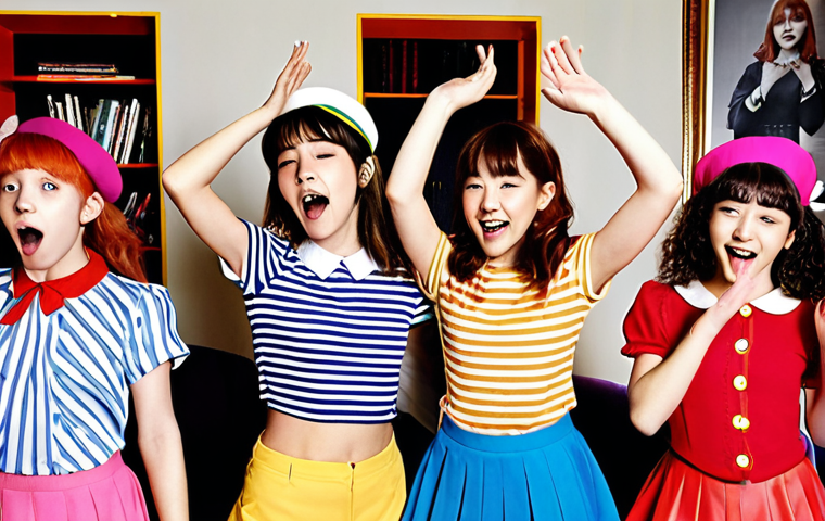 **

"A group of young French girls, dressed in brightly colored magical girl outfits reminiscent of Secret Jouju but with a distinctly Parisian fashion flair (think berets and striped shirts subtly incorporated), are singing and dancing in a playfully decorated living room. The scene is joyful and energetic, capturing the essence of a spontaneous after-school concert. In the background, posters of popular French singers and K-pop groups blend together, highlighting the fusion of musical styles."

**