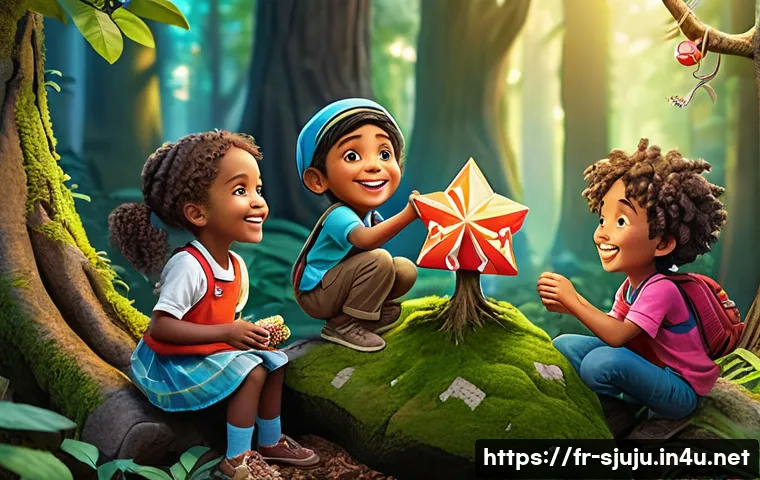 시크릿쥬쥬 스토리의 교훈 - A vibrant scene depicting a group of diverse children, dressed in colorful casual clothing and light...