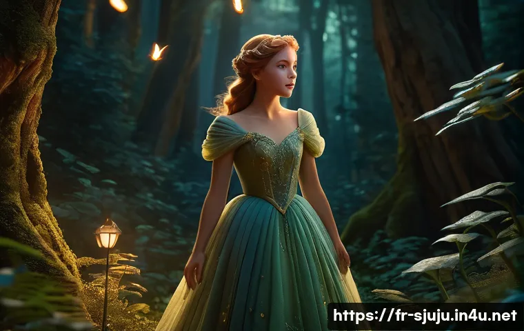 시크릿쥬쥬와 디즈니 비교 - A richly detailed, classic Disney-style scene featuring a courageous young heroine in a warm, immers...